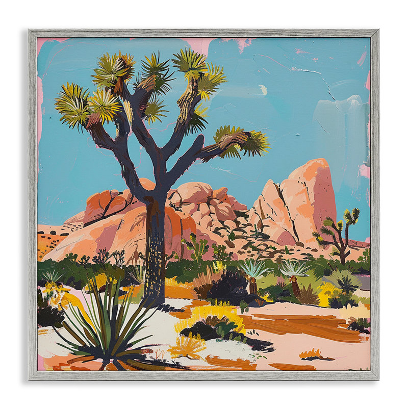 Arbre de Joshua moderne dans le désert, estampe numérique, design par Walker Noble, H 17 po x l 17 po