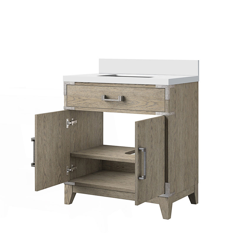 30 po X P 22 po D Meuble-lavabo simple avec comptoir en quartz blanc, 30", Gris