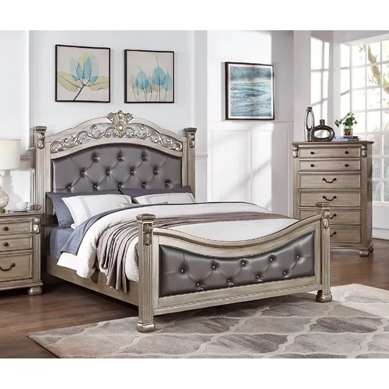 Formal Traditional Dark Cherry 1Pc California King Size Bed Tufted Faux Leather Headboard Footboard Bedframe, California King