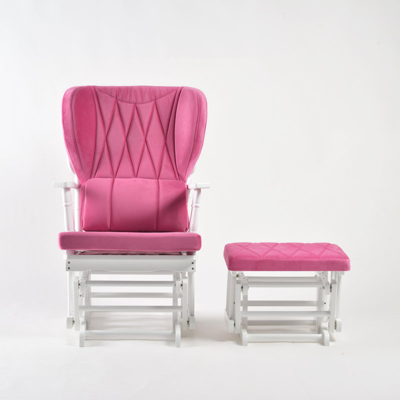 Chaise berçante et repose-pieds Azariyah Konfor, Rose, Blanc