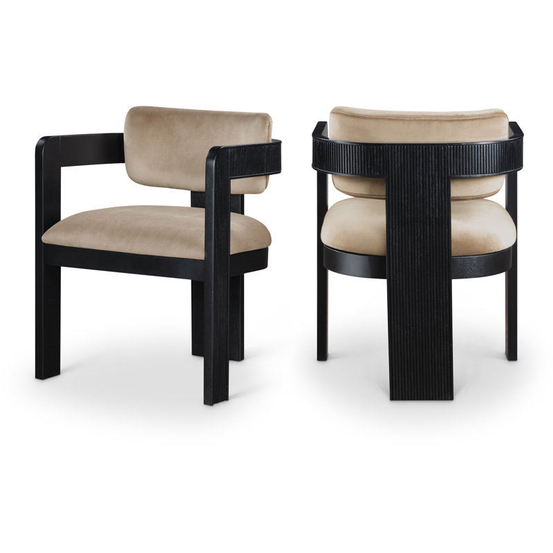 Sacha Frink Upholstered Dining Arm Chair, Taupe Velvet, Black