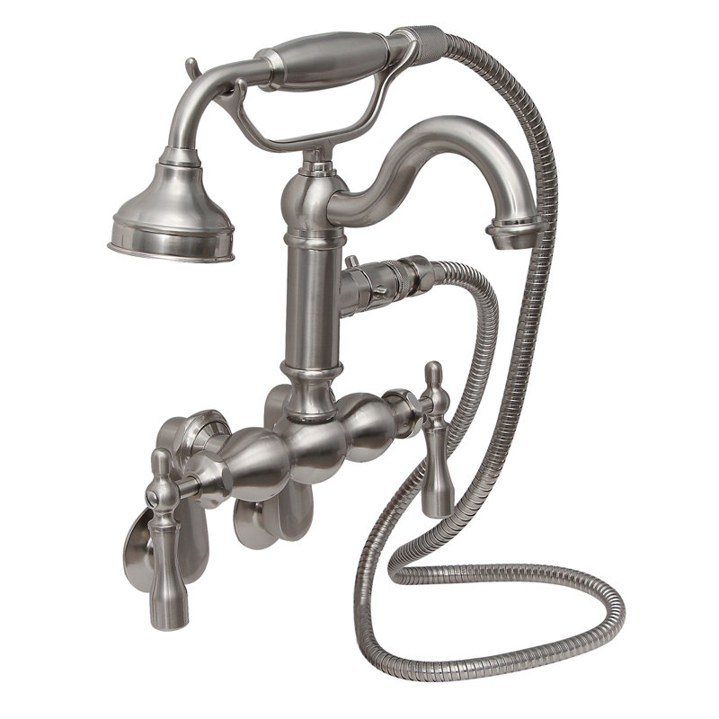 2 Handle Wall Clawfoot Tub Faucet with Diverter, Brushed Nickel