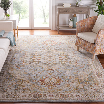 Tapis oriental en polyester bleu / gris Xanthi