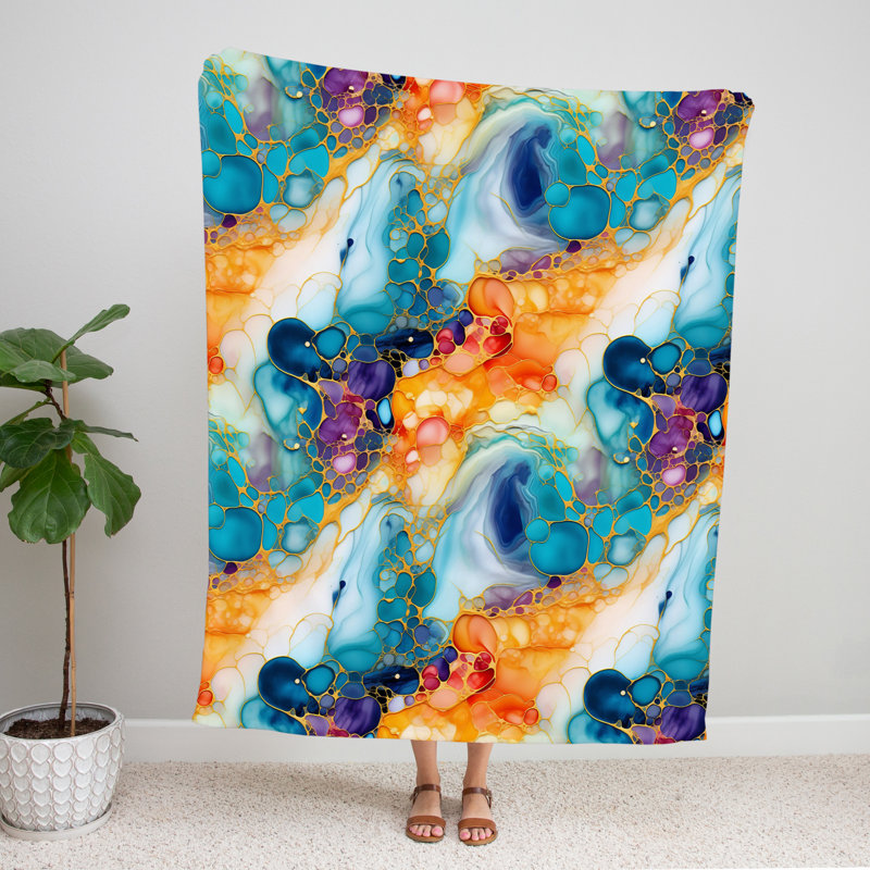 Jeté , L 51 po x L 60 po, Bleu / Mauve / Orange, Abstrait