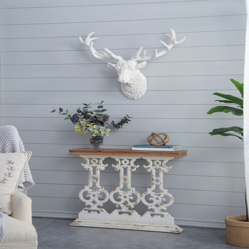 Console 32 po Vintage, plateau en bois pour entrée - blanc délavé / brun