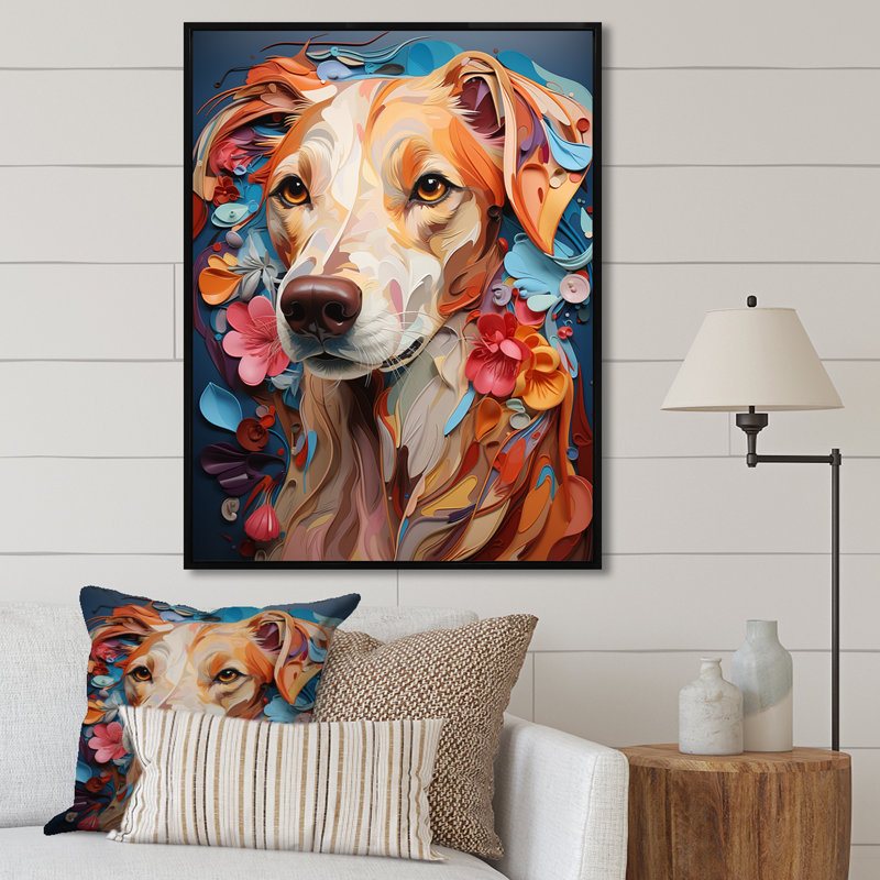 «Playfull Dog Whippet Popart II», reproduction sur toile, H 40 po x l 30 po x P 1,5 po, Cadre flottant noir