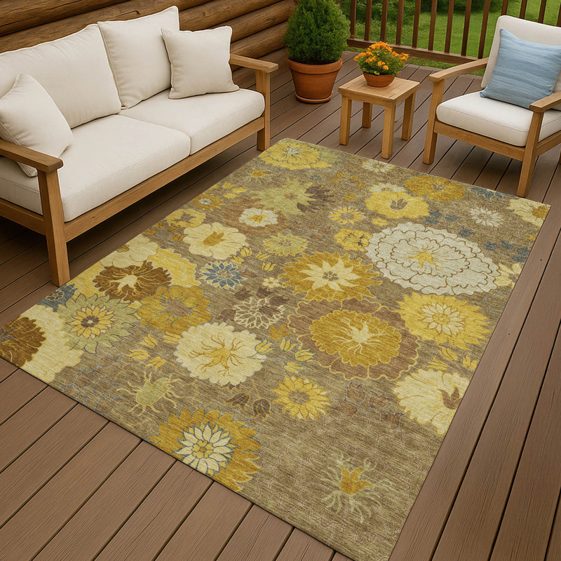 Tapis floral intérieur / extérieur lavable à la machine Emelia ACN2294, Rectangle 2 pi 6 po x 3 pi 10 po