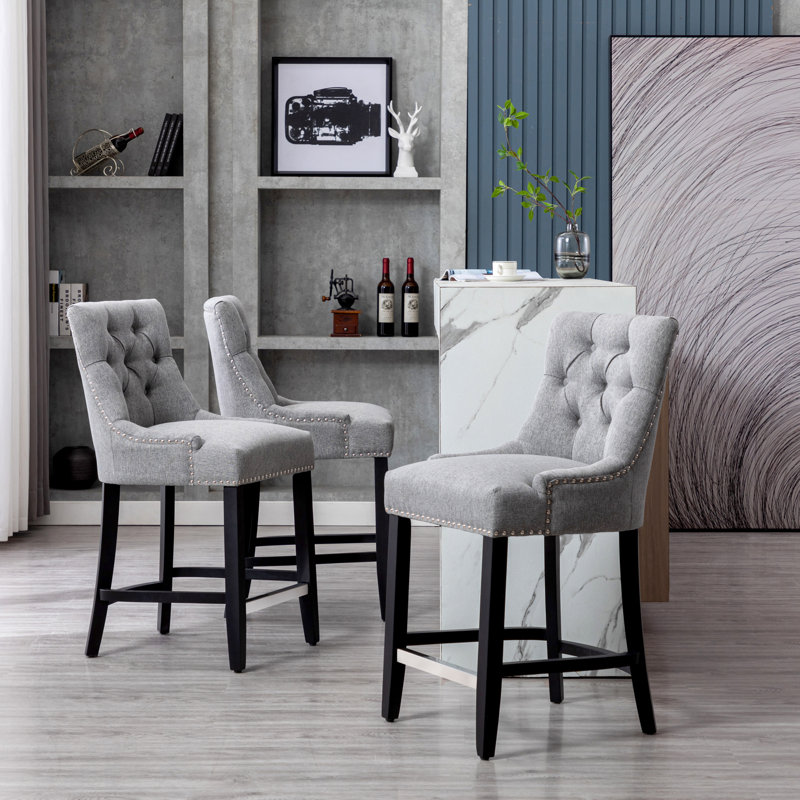 Wren 24" Counter Stool (Set of 3), Gray Linen/Black Frame