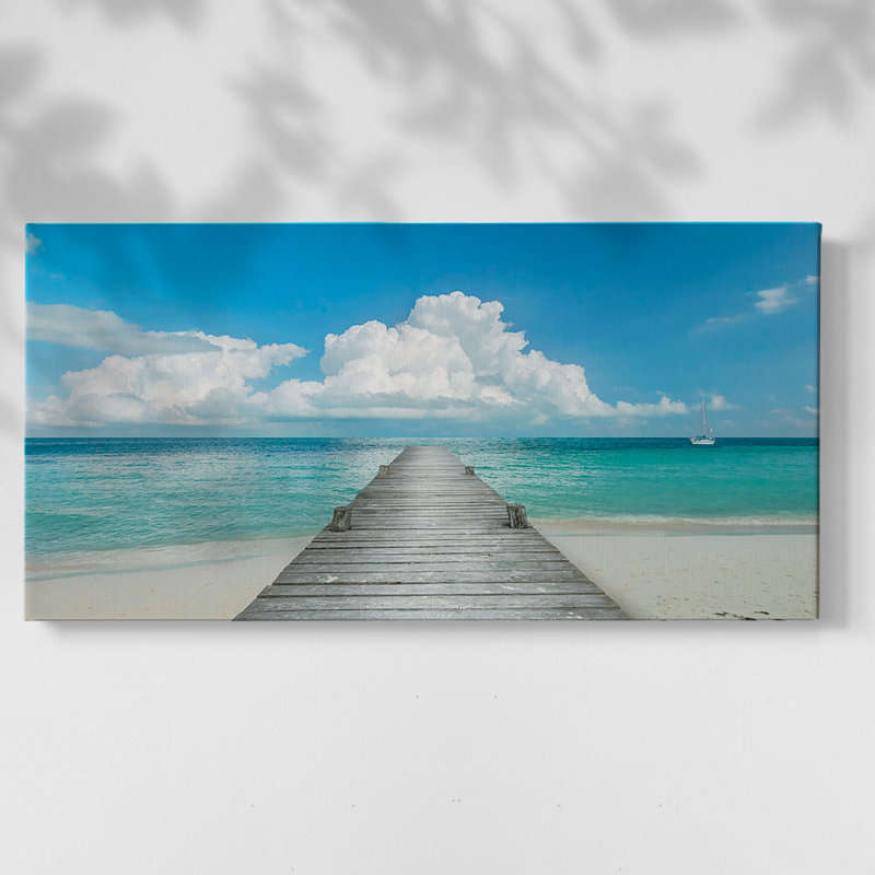 Infinity Pier - Toile tendue avec châssis encadré - Prêt à accrocher, H 21 po x l 41 po, Doré