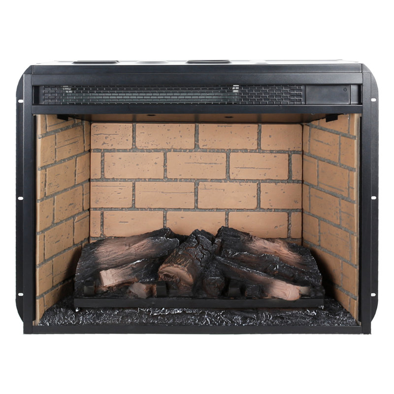 Cheminée chauffante infrarouge à quartz de 58 cm (23 pouces) - Style brique, version bûches. Puissance calorifique de 1500 W. Calorie thermique de 5000 BTU/h. Effet de flamme réaliste. 4 niveaux de luminosité réglables. /ul. Double mesure. Énergie