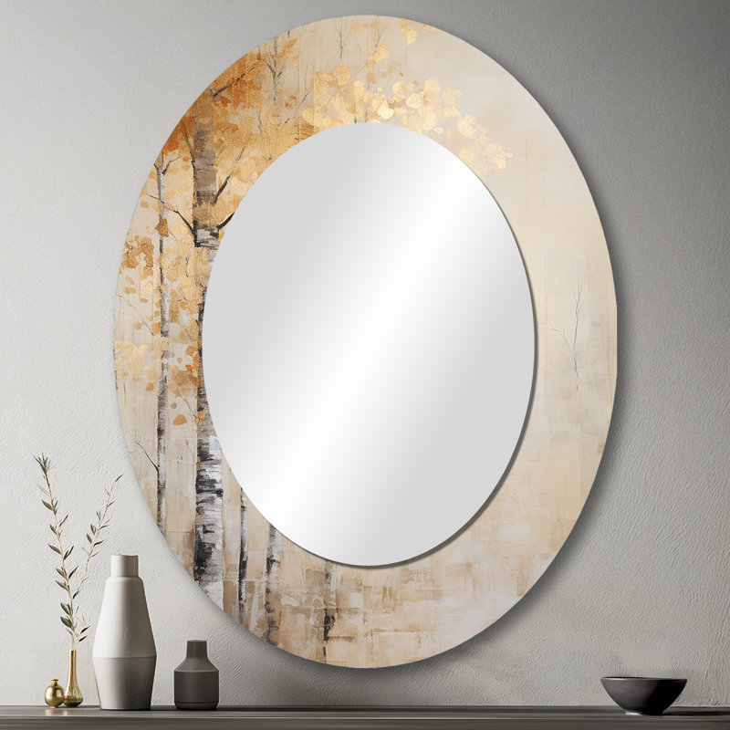 Décoration de miroir mural beige et or forêt minimaliste I - Beige, 43 po x 33 po