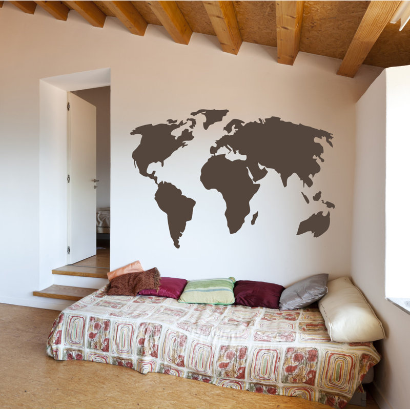 Décalcomanie murale carte du monde, H 22 po x l 32 po x P 0,01 po, Brun