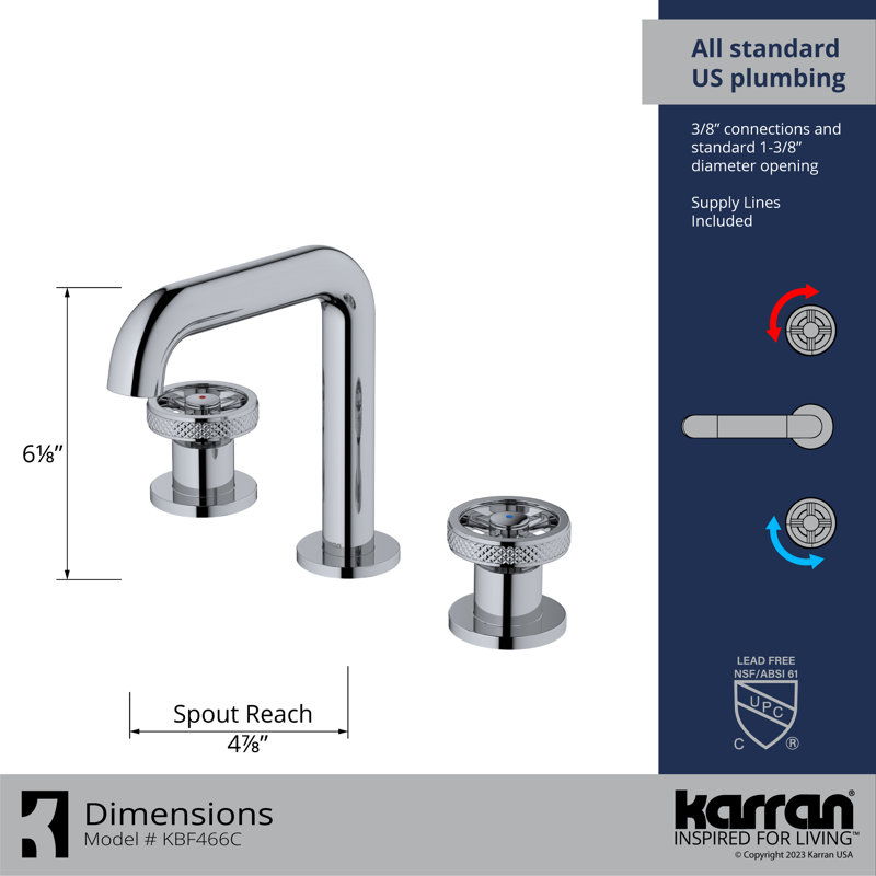 Widespread 2-handle Bathroom Faucet with Drain Assembly, Chrome