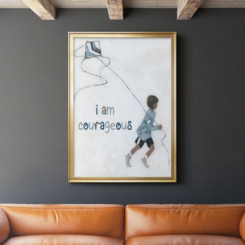 «Boy Flying Kite», toile encadrée de qualité supérieure - prête à être accrochée, Or, H 36,5 po x l 26,5 po x P 1 po