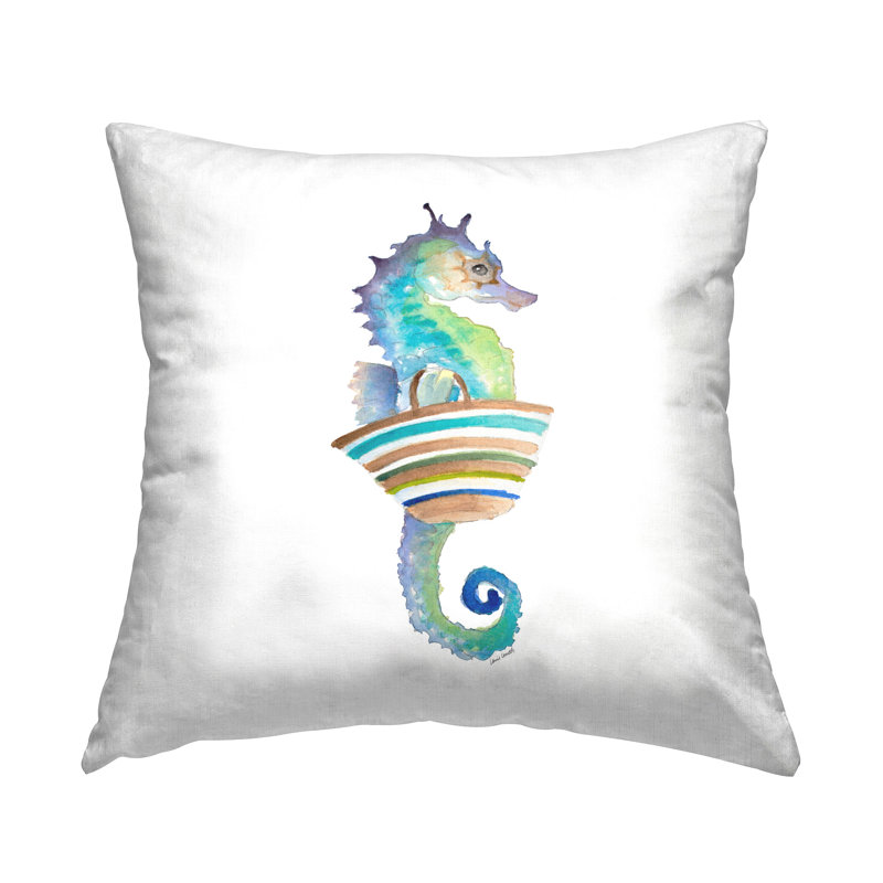 Coussin décoratif imprimé «Summer Ready Seahorse» par Lanie Loreth