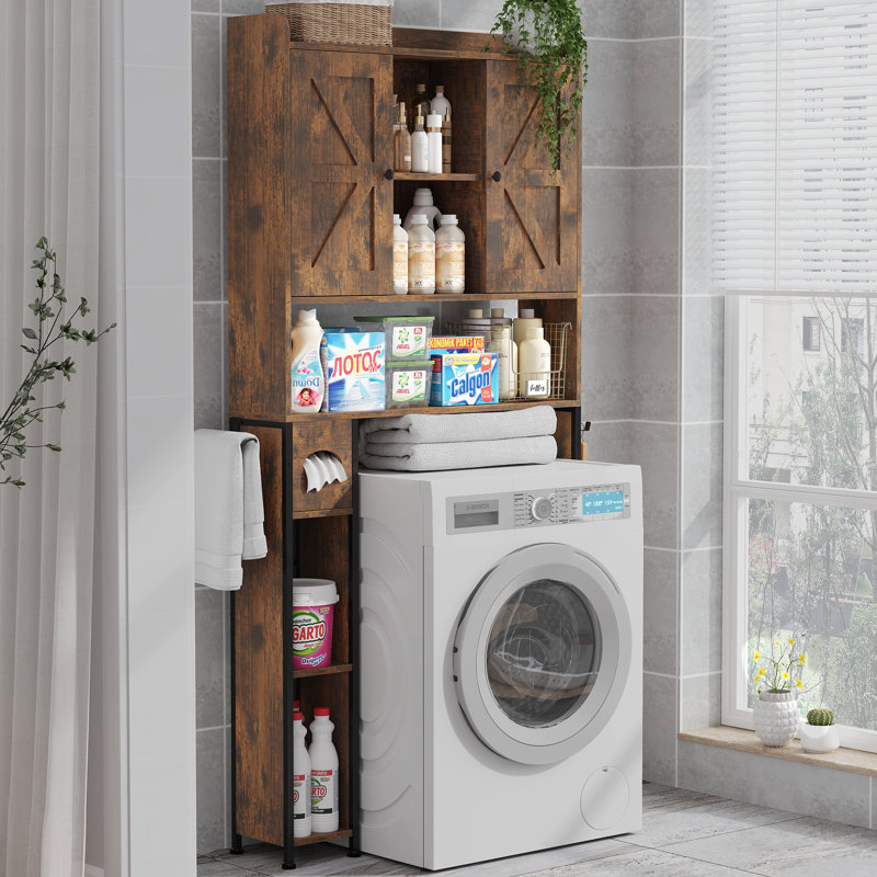 Freestanding Over The Toilet Storage Cabinet With Adjustable Shelves, Wood Bathroom Storage Cabinet, Farmhouse Bathroom Organizer With 2 Barn Doors