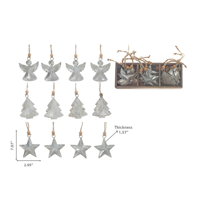 Ornement en métal (ange / arbre / étoile) (ensemble de 12) (assorti), Argent argent