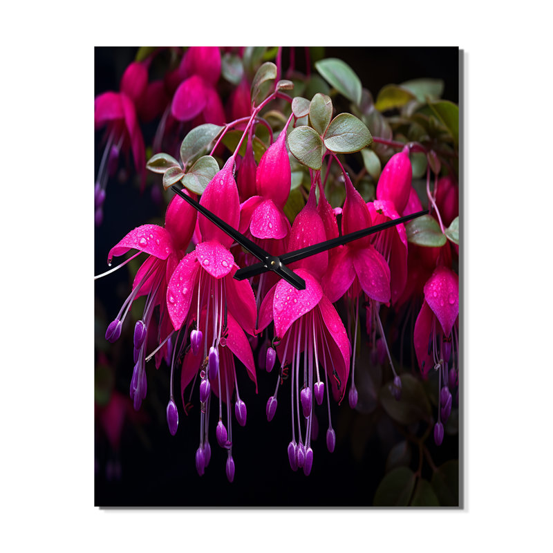 Horloge murale florale moderne Fuchsia vivace II, H 32 po x l 16 po x P 1 po