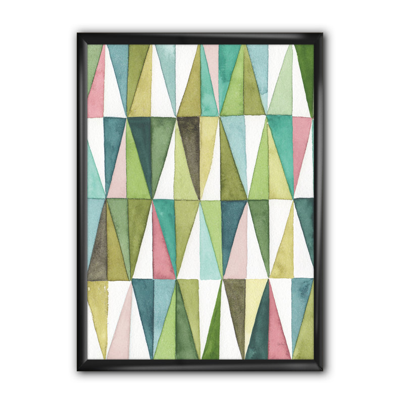 « mixed green geometric pattern ii », reproduction d’image sur toile, H 20 po x l 12 po x P 1po, Cadre noir