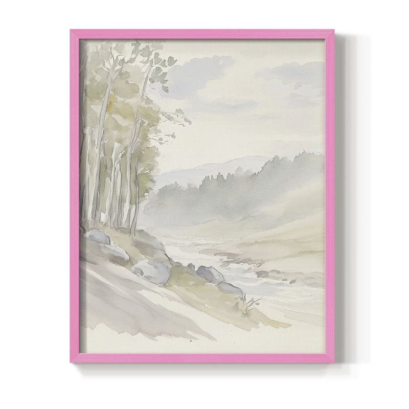 Impression abstraite encadrée CCXIV - prête à être accrochée, Rose, H 20 po x l 16 po