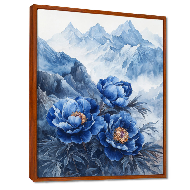 Pivoines dans les montagnes lointaines I - pivoines, art mural, Brun, Impression encadrée sans passe-partout