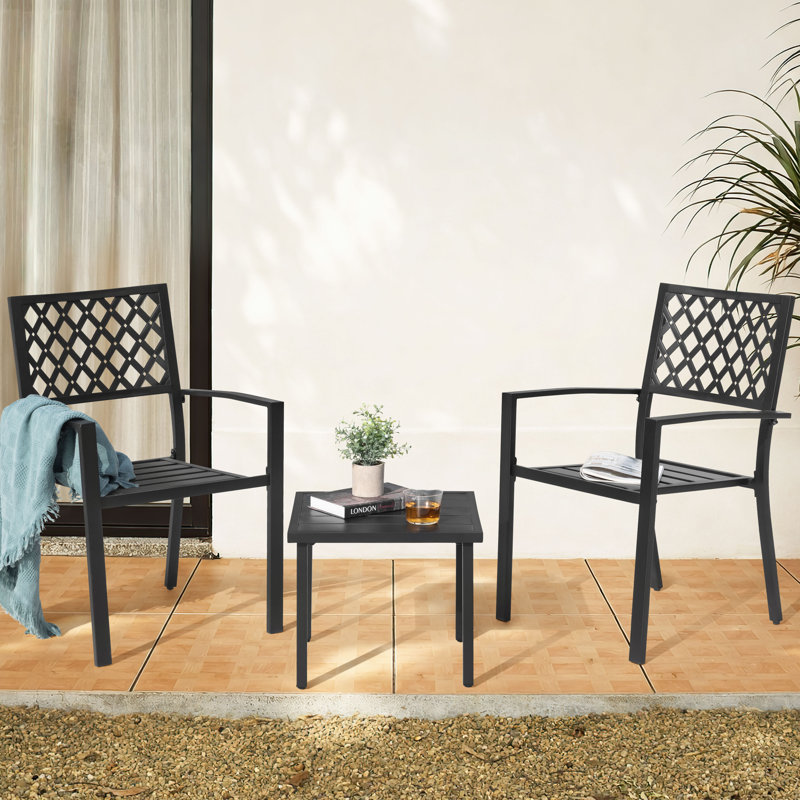 3-piece Patio Bistro Set With Stackable Chairs, Powder-coated Frame