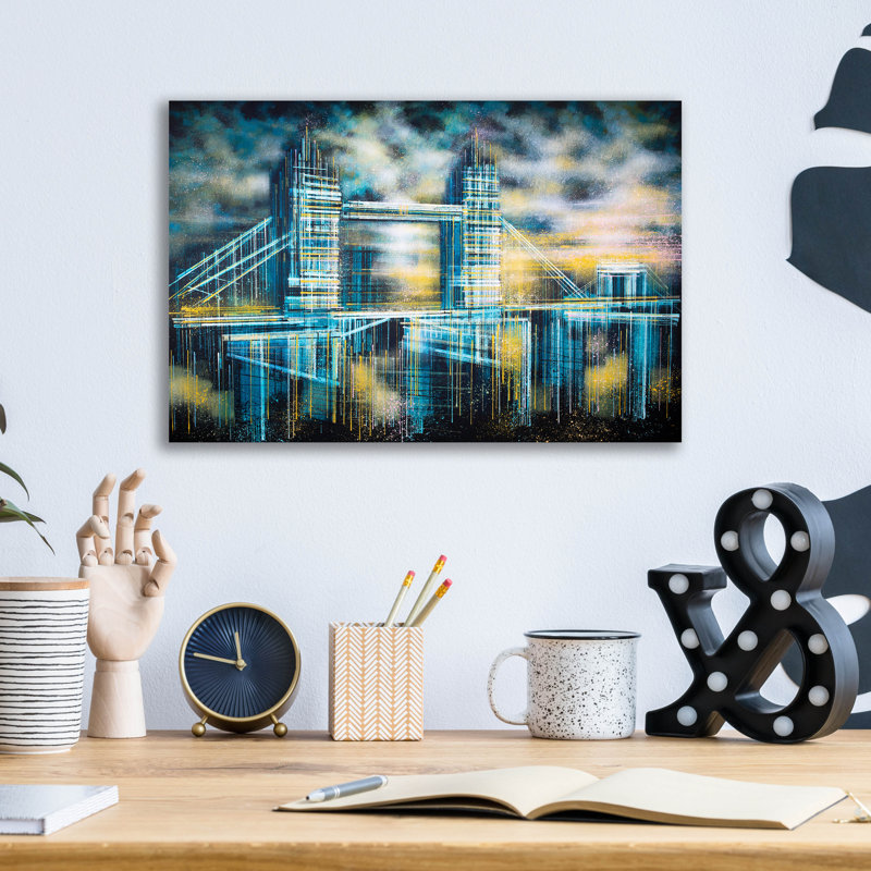«Tower Bridge Under A Dramatic Sunset» par Marc Todd, art mural en verre acrylique, H 12 po x l 16 po x P 0,13 po