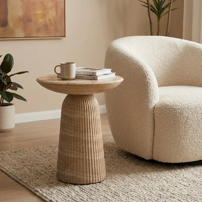 Tithi Stylish Decorative End Table with Faux Travertine Marble Effect Stone Elegant Interiors for Indoor and Outdoor Spaces