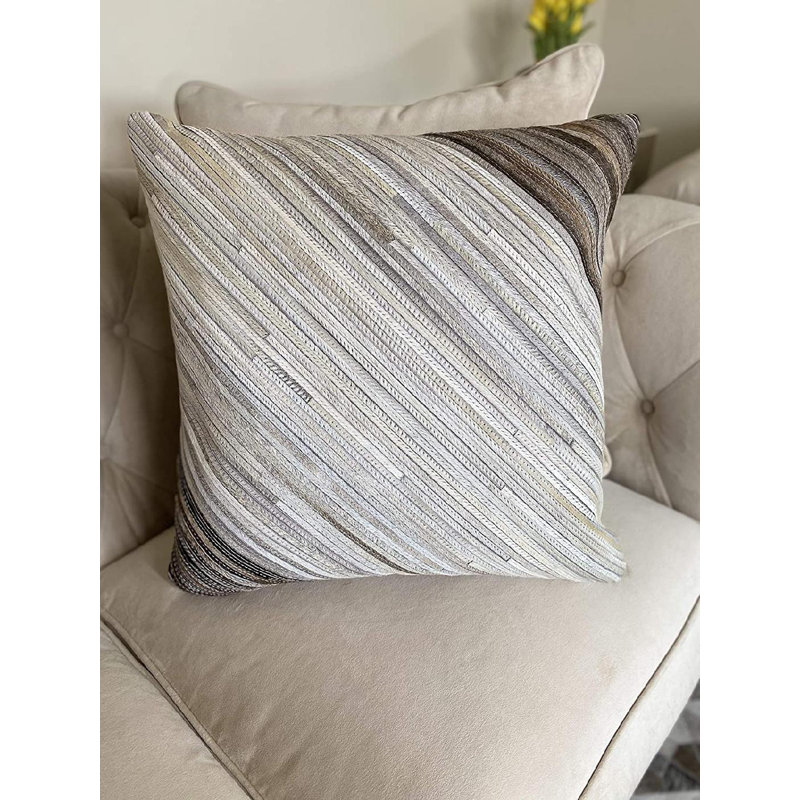 Ashen Striped Cowhide Reversible Throw Pillow