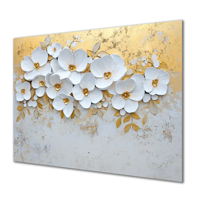 Golden Harmony Of Violets Flowers I - Floral Metal Wall Art Decor, Violets Metal Print