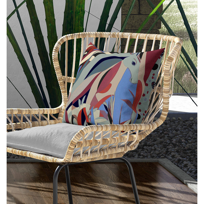 Coussin intérieur / extérieur Mythical Horse, Carré 20 po, Bleu/rouge