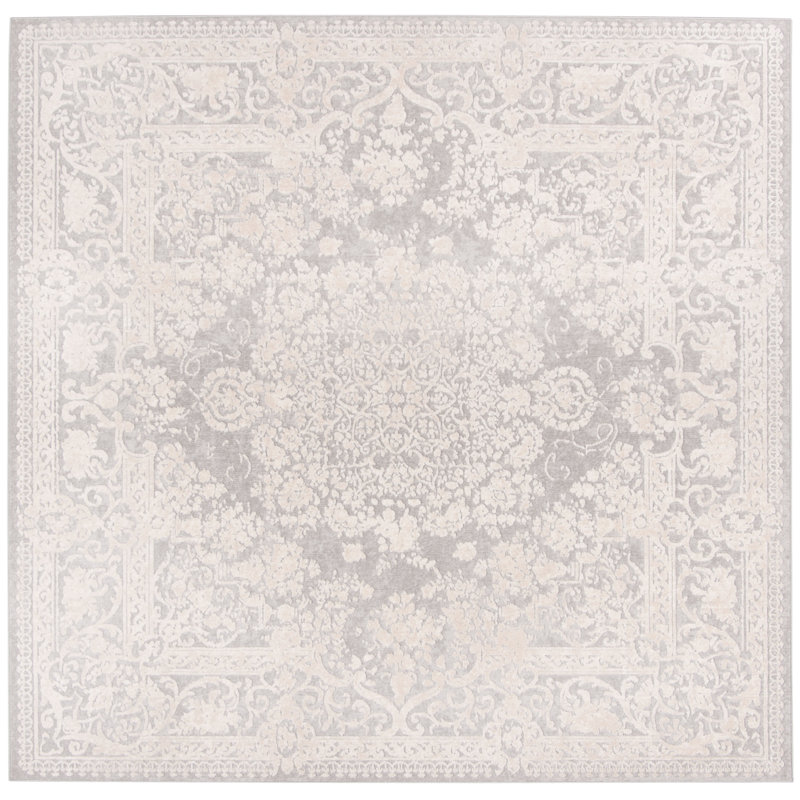 Tapis oriental gris clair / crème Calidia, Carré 3 pi