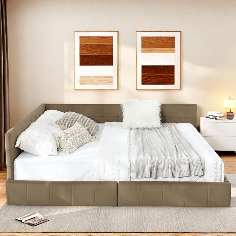 Lit tapissier avec 2 tiroirs Torres, Brown