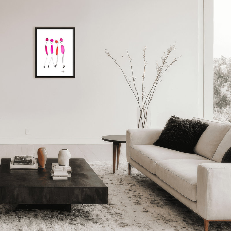 Four In Fuchsia Print by Chauncey Jacks, 24" H x 30" W x 2.375" D, Framed Canvas, Black