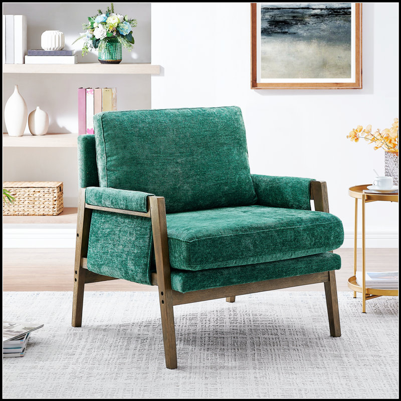 Mid-Century Modern Velvet Accent Armchair with Luxurious Comfort and Timeless Design for Elegant Living Spaces, Green