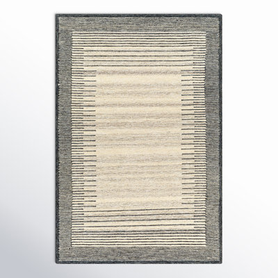 Rectangle Uptown Striped Handmade Hand Tufted Wool Area Rug in Beige/Gray
