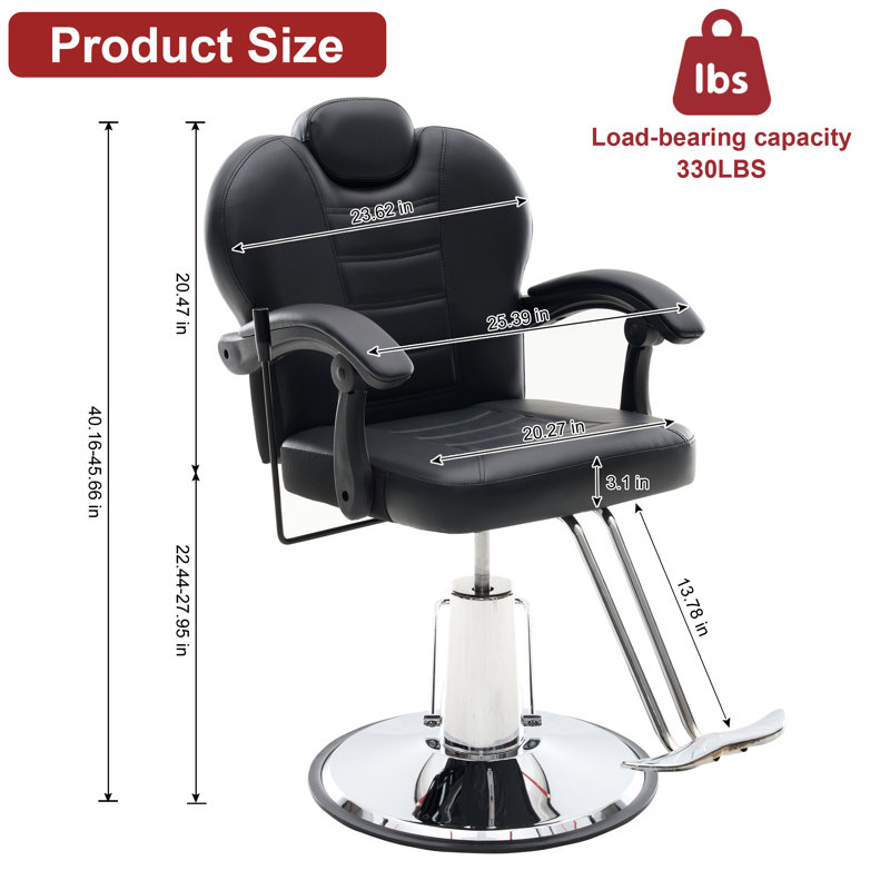  Fauteuils de barbier inclinables avec pompe hydraulique robuste et pivotant à 360 °, Noir