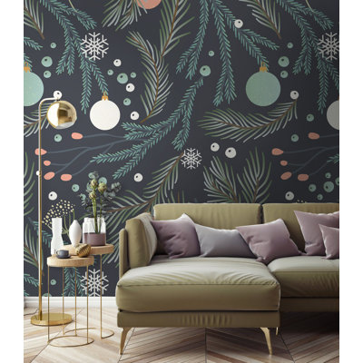 Floral Tree Branches Pine Branches Winter Foliage Removable Wallpaper