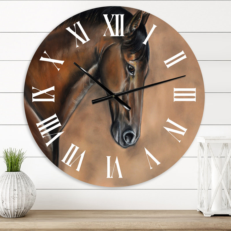 Portrait d'un cheval brun - Horloge murale de ferme, Petit