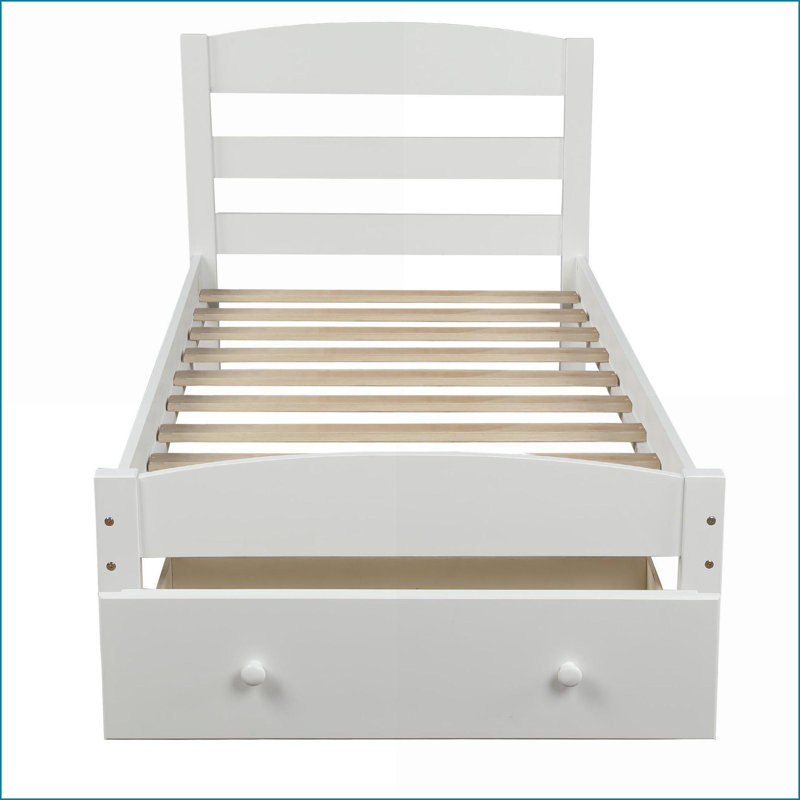 Structure de lit plateforme simple en bois de pin blanc avec tiroir de rangement - aucun sommier nécessaire