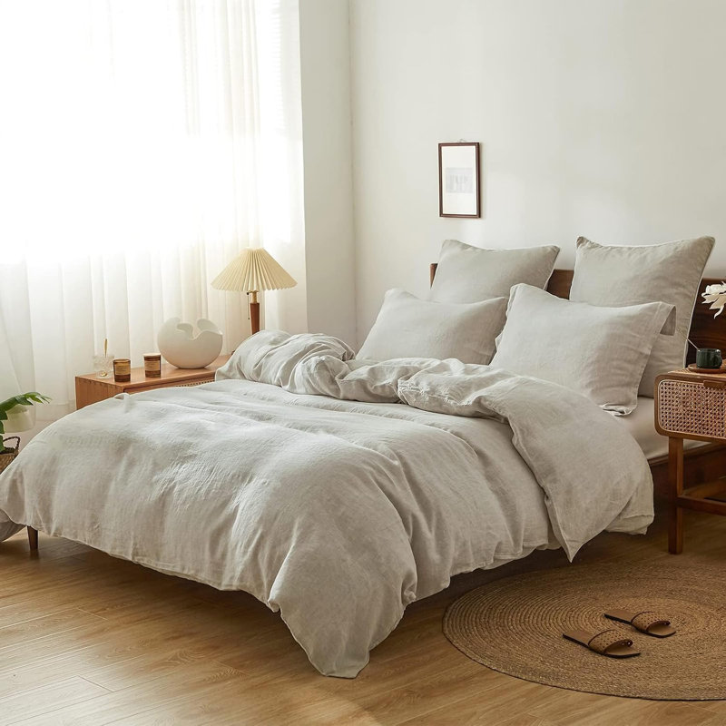 Ensemble de housse de couette 100% lin, Lin lin, Housse de couette grand + 2 taies d'oreiller