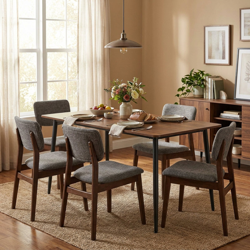 55.1'' W Modern Rectangular Dining Kitchen Table for 4-6 Seats, Walnut/Black
