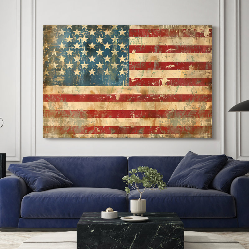 Toile tendue avec rayures et étoiles - Prêt à accrocher, 36X48