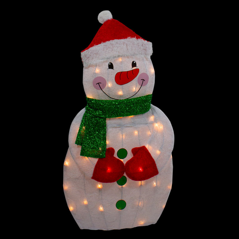32" Lighted Chenille Snowman with Scarf and Hat