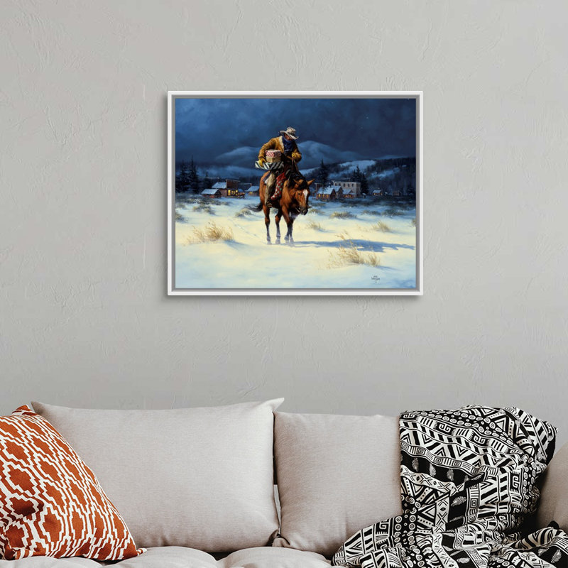 «Bringing Christmas Home» par Jack Sorenson - reproduction d'art sur toile, Cadre blanc, H 26 po x l 32 po x P 1,75 po