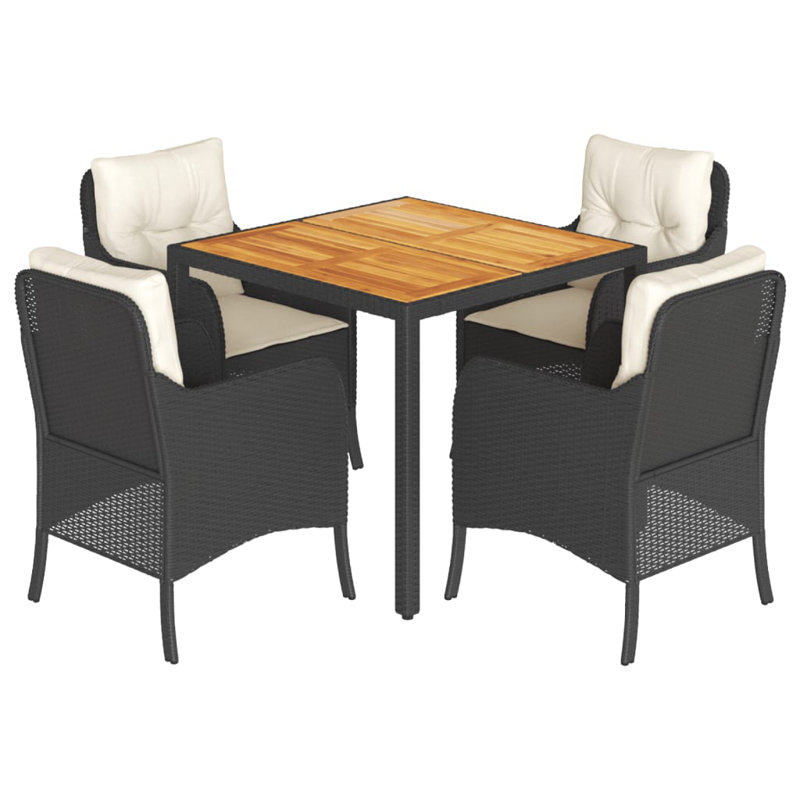  Garden Dining Set Black, Cream White Poly Rattan 4-Seater, Cream White, Black