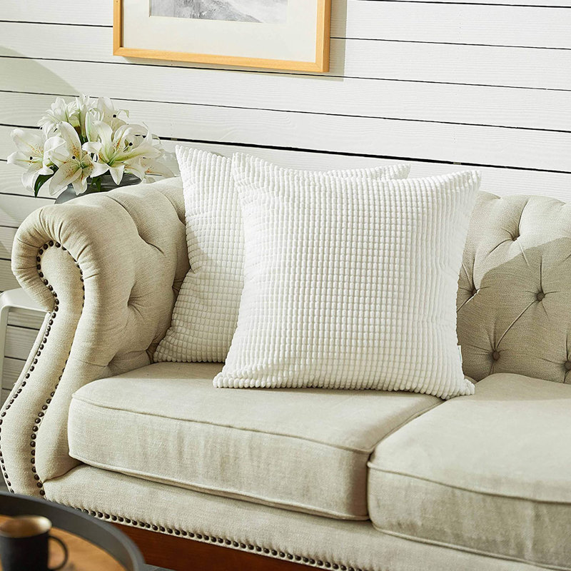 Housse de coussin carré à carreaux, 16 po x 16 po, Blanc