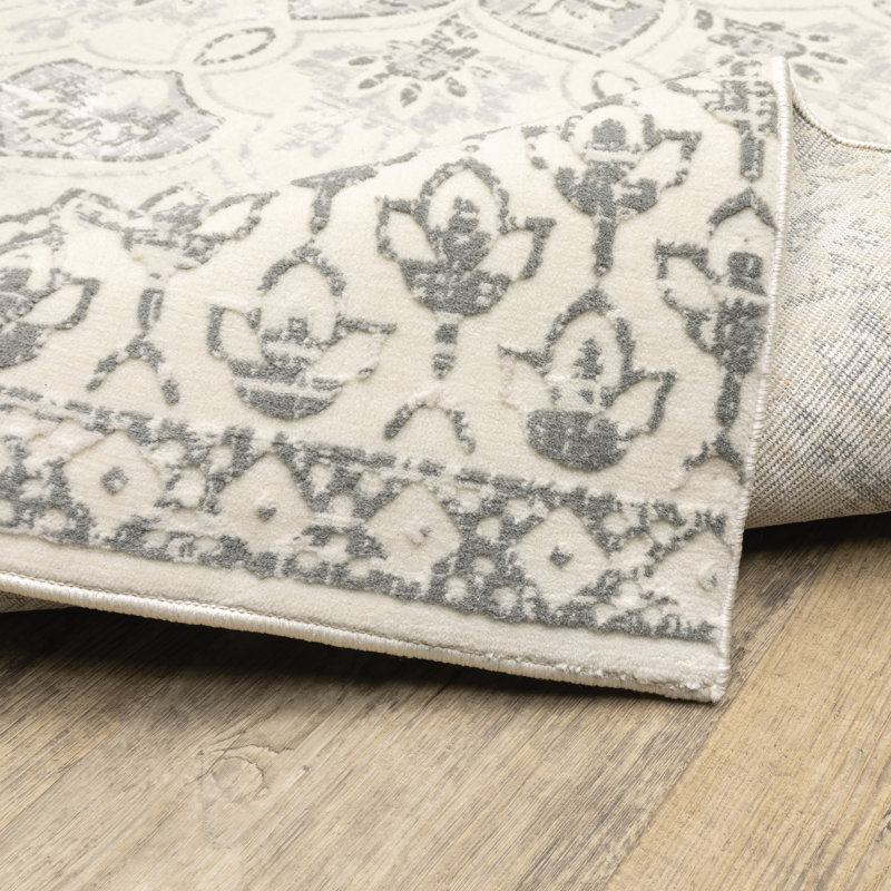 Tapis floral ivoire / gris, Rectangle 9 pi 10 po x 12 pi 10 po