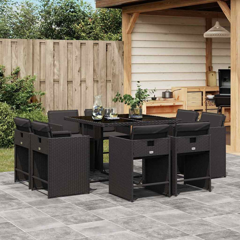 Patio Dining Set with, Black, 73 cm H x 110 cm W x 106 cm D, Black