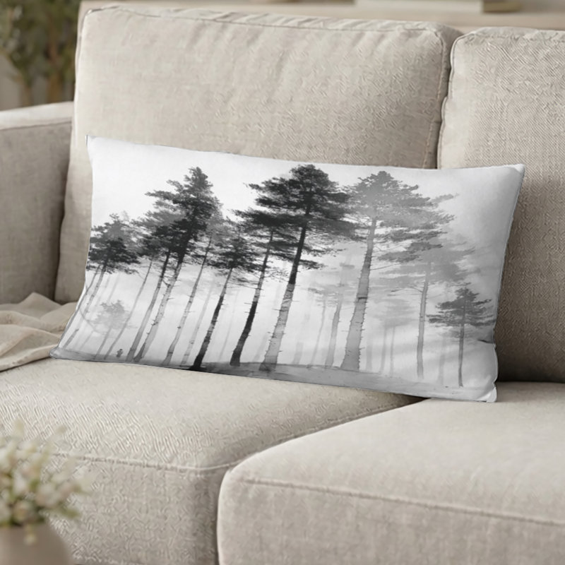 Coussin Pine - coussin décoratif noir et blanc, H 12 po x l 20 po
